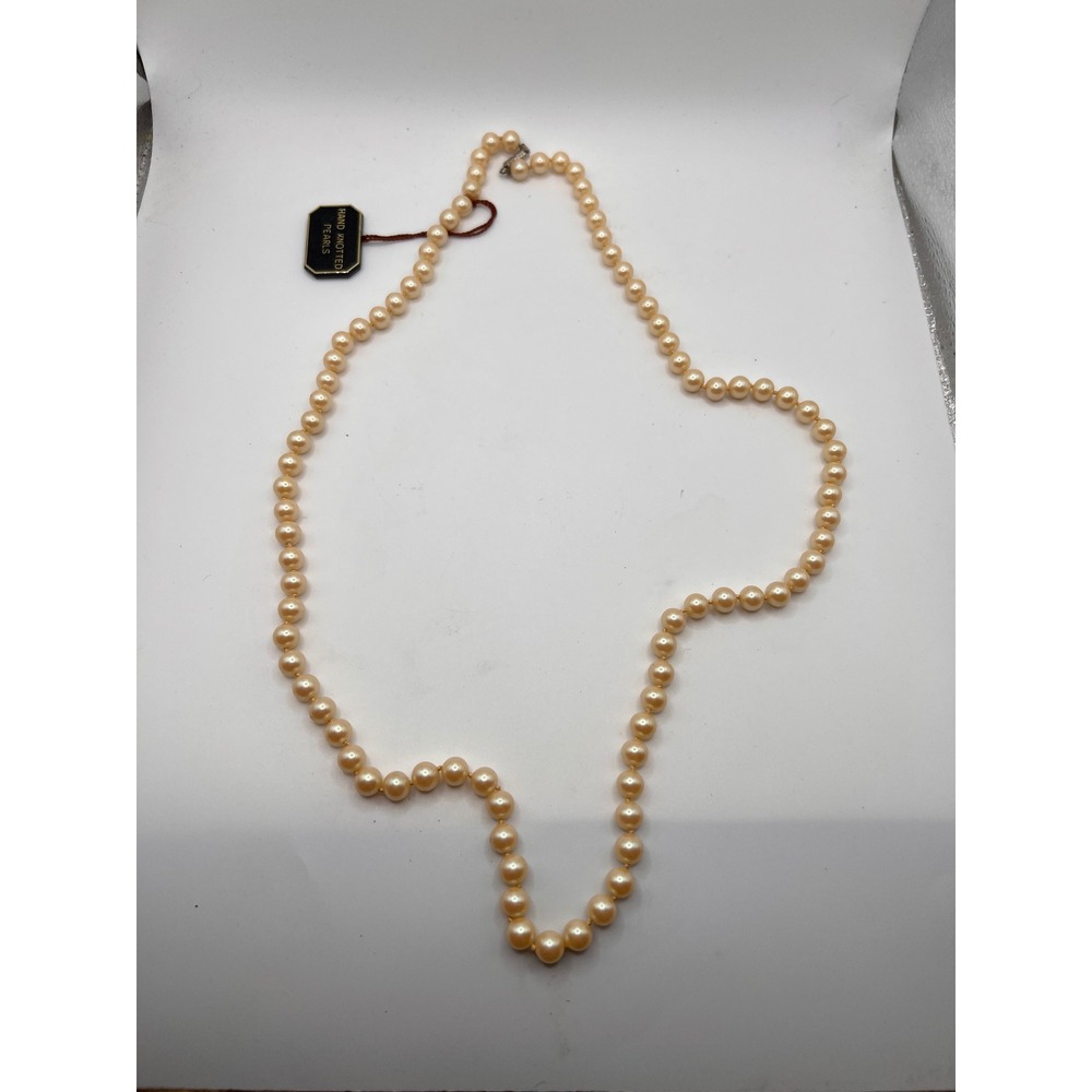 Vintage Menorca Cream Hand Knotted Pearls 15" With Tags Glamour Costume Jewelry